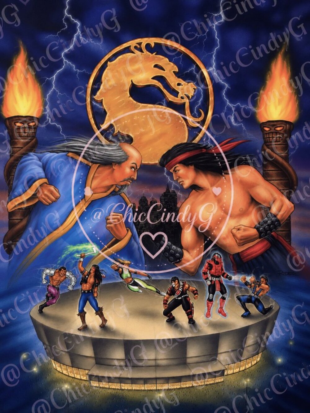 Handpainted ORIGINAL 1995 MORTAL KOMBAT VINTAGE ORIGINAL CONCEPTUAL ART PAINTING